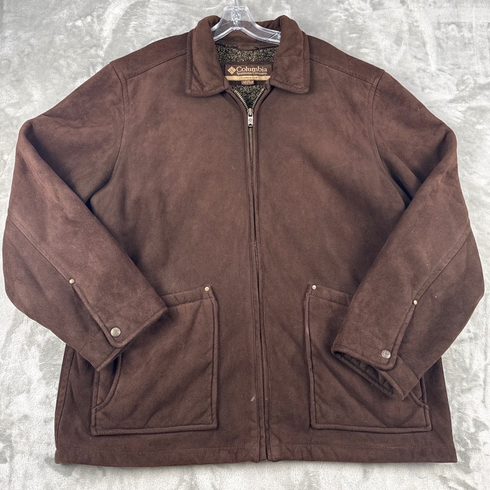 Columbia Sportswear Mens Large Brown Faux Suede Fleece Lined Full Zip Jacket L